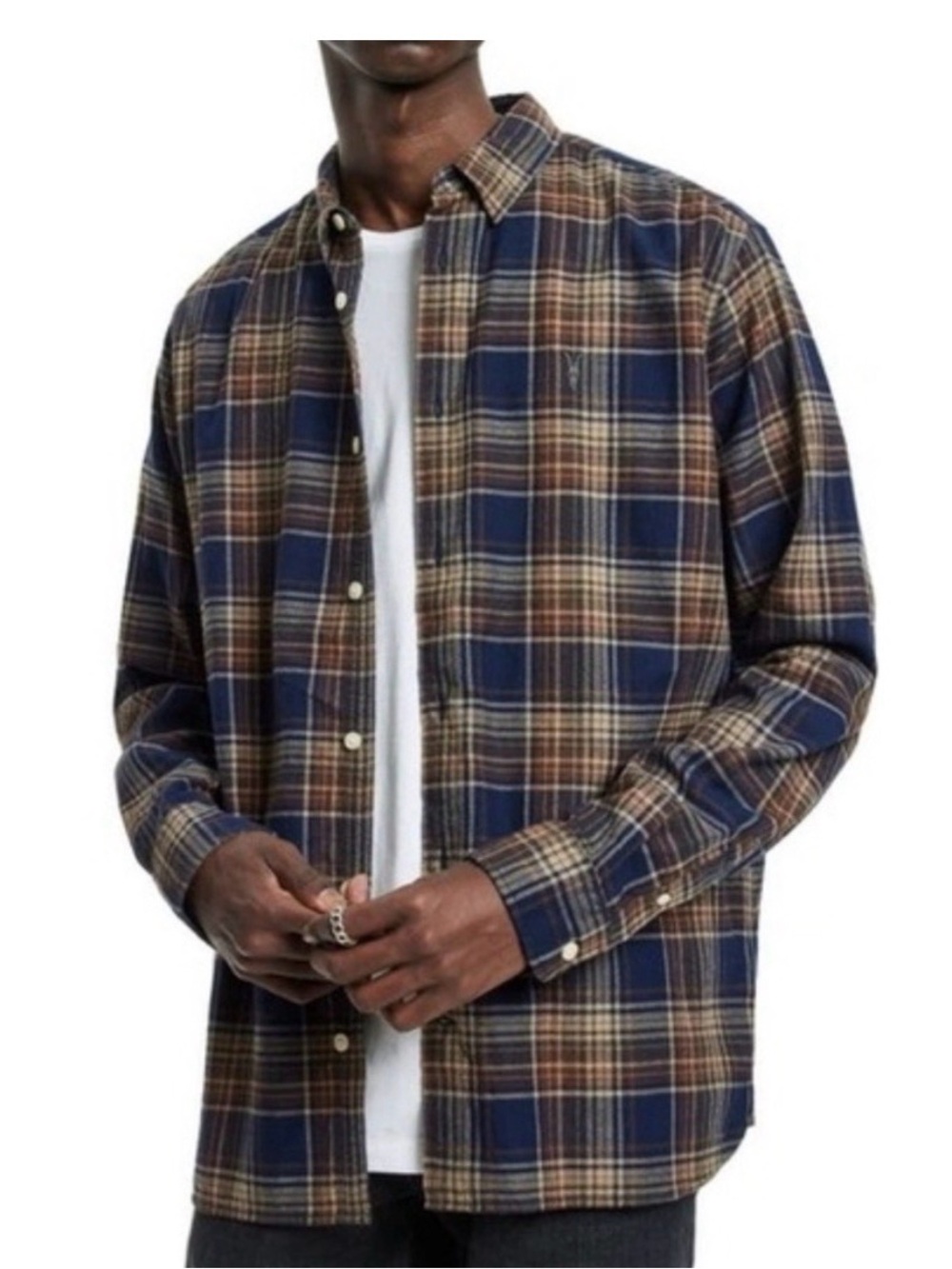 All Saints Plaid Bayshore Long Sleeve Shirt Button Front Size XL
